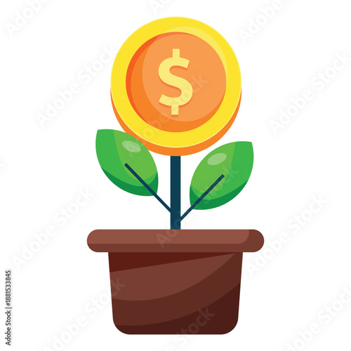 Plant with coin icon design. Growth plant icon design