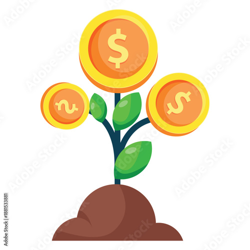 Plant with coin icon design. Growth plant icon design