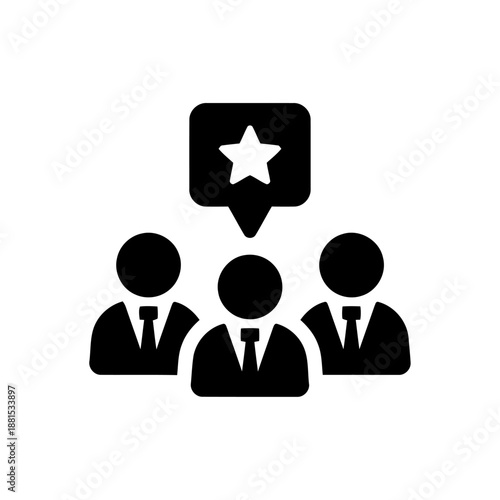 Team with star in speech bubble showing achievement and recognition