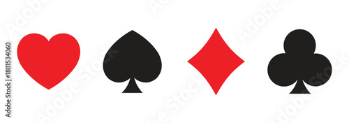 Hearts and Spades, Diamonds and Clubs card vector set. Black playing cards icon. 4 card suits symbo