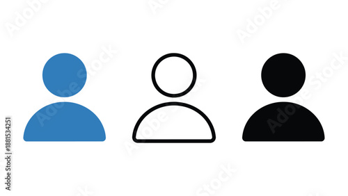 Three simple human icons in different colors on a white background