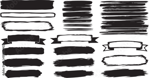 Big collection of black paint, ink brush strokes, brushes, lines, grungy. Dirty artistic design elements, boxes, frames. 