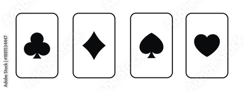 Hearts and Spades, Diamonds and Clubs card vector set. Black playing cards icon. 4 card suits symbo