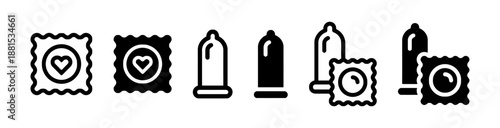 Vector set of condoms in different shapes and styles