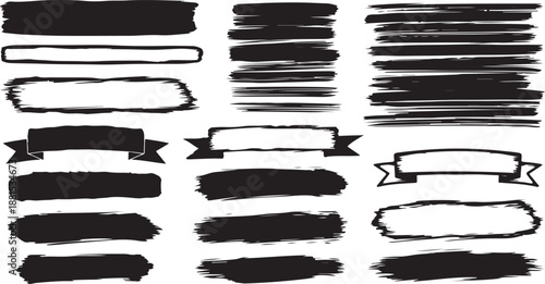 Big collection of black paint, ink brush strokes, brushes, lines, grungy. Dirty artistic design elements, boxes, frames. 