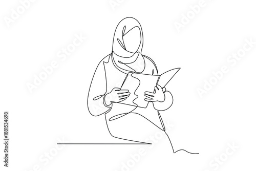 Quiet Reading Moment. Real life story telling Concept. Single line draw design. Vector graphic illustration