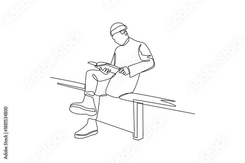 Waiting Public Transport Alone. Real life story telling Concept. Single line draw design. Vector graphic illustration