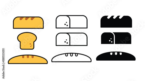 A variety of different bread icons in black, white, and yellow.