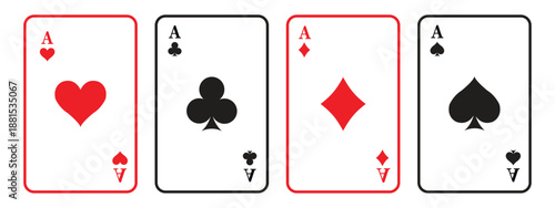 Vector art of four aces playing cards with spade, diamond, club and heart suits on a gray background isolated playing card game vector illustration isolated on white background