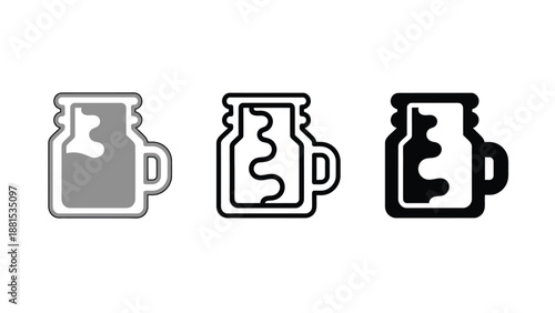 A set of three beer bottle icons in different colors and styles