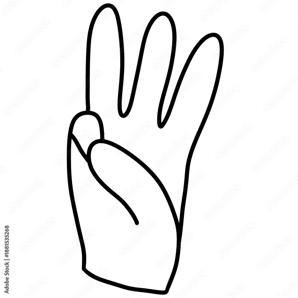 Obraz premium Minimal Four Fingers Hand Gesture Icon in Black and White Line Art