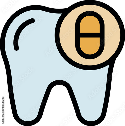 Capsule placed on a tooth, symbolizing dental medication, treatment, and oral healthcare
