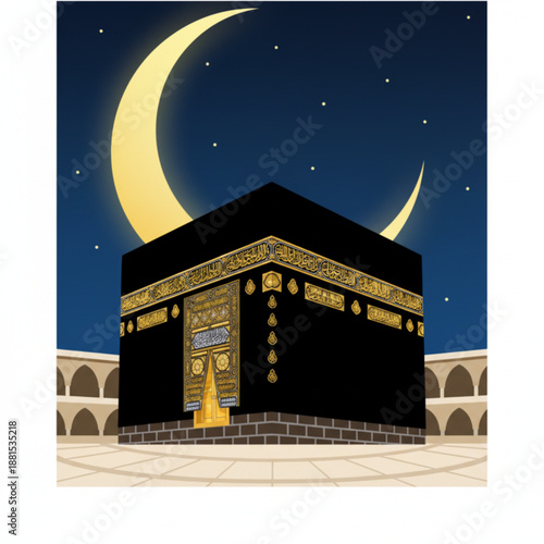 Holy Kaaba Night Illustration