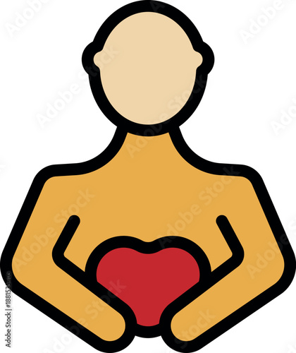 Stylized figure holding a heart, representing concepts of love, charity, health, and emotional well being
