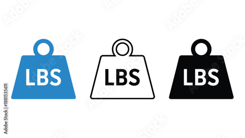 Three different colored weight icons with LBS label on a white background