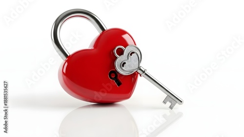 A heart-shaped lock with a key, symbolizing love and security. The lock is red, and the key is silver