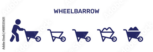 Wheelbarrow icons set various designs for construction concept