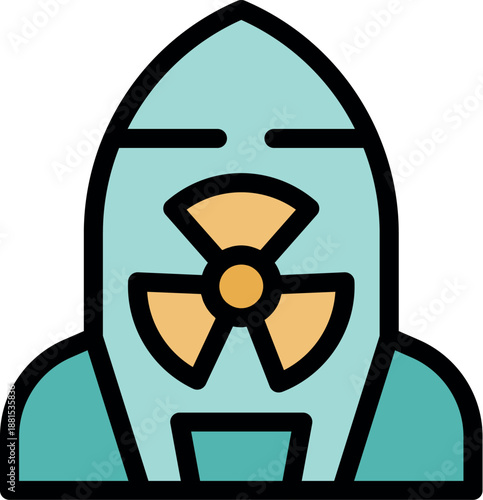 Rocket carrying radioactive material, symbolizing nuclear threat and military power