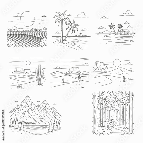 Black and White Nature Scene Icon