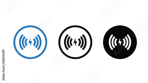 Three wireless network icons in different colors on a white background