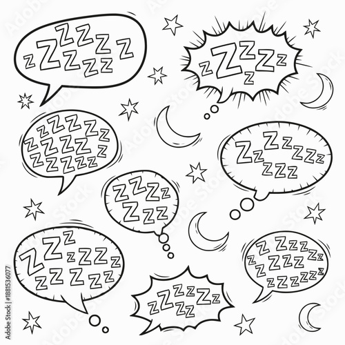 Black and White Starry Zzz Word Balloon Illustration