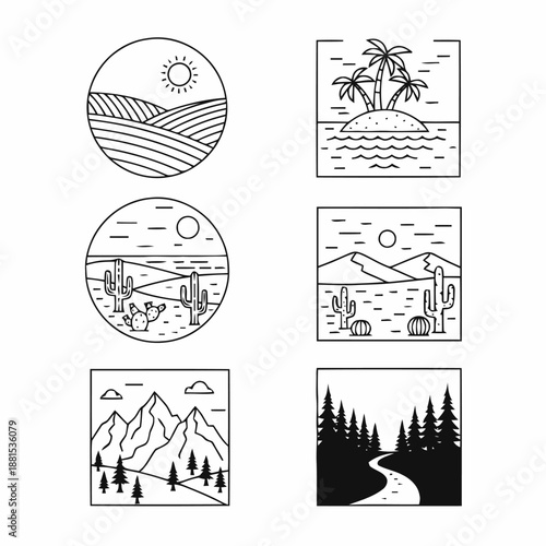 Minimalist Black and White Nature Scenery Icon