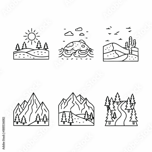 Minimalist Black Line Nature Scenery Icon