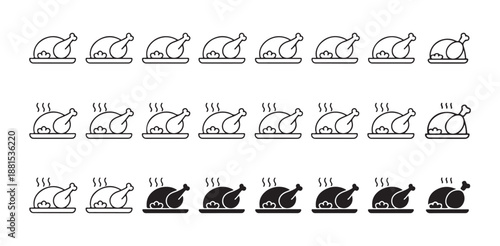 Set of roasted poultry icons featuring outline and filled styles for menu