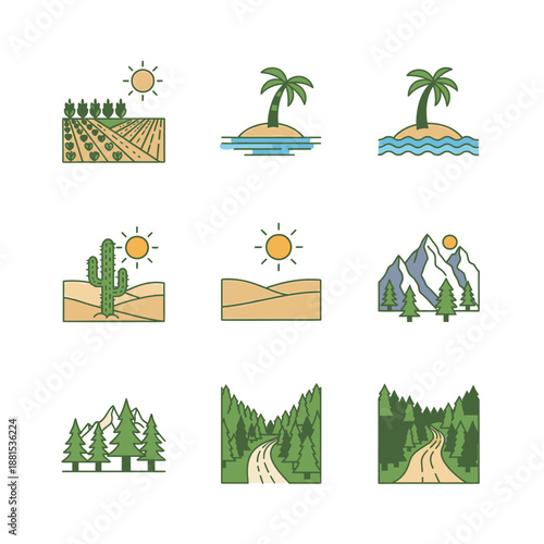 Gambar Ikon Pemandangan Alam Pedesaan Berwarna  
