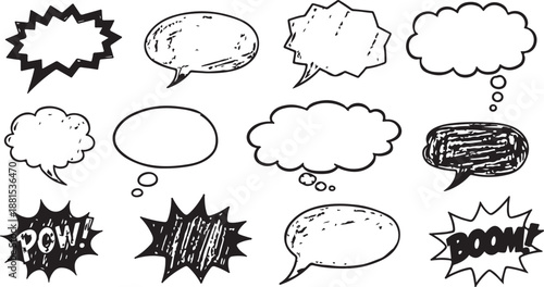 Handdrawn speech bubble collection 20 diverse shapes for communication design