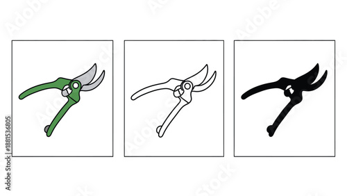 A set of gardening shears in different colors and styles