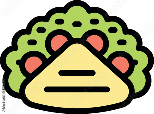 Simple colorful icon of a taco with meat, tomatoes and lettuce