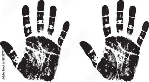 Two black handprints with different textures on a white background in a vector