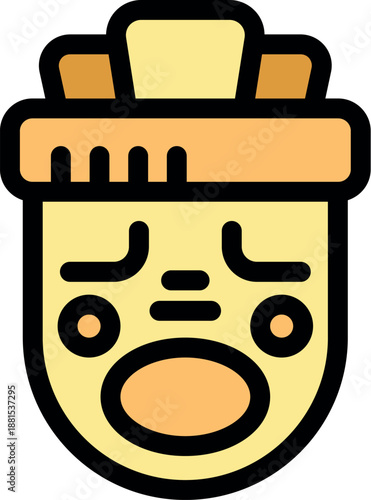 Polynesian tiki idol wearing traditional headdress with surprised expression