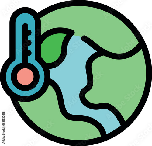 Earth globe with thermometer measuring rising temperature, symbolizing global warming and climate change