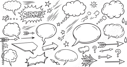 Handdrawn speech bubble collection 20 diverse shapes for communication design