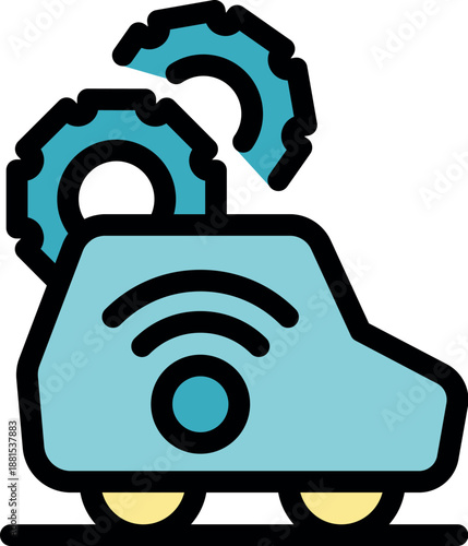 Wireless technology being developed for smart car, featuring rotating gears and a wireless signal