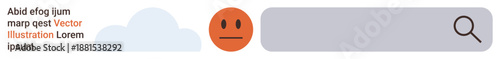 Search engines, online navigation, web browsing, user interaction, digital interface, information seeking. Neutral face icon next to search bar and cloud. Search engines and online navigation