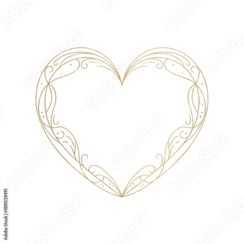 elegant gold heart frame with swirl ornament on transparent background