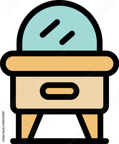 Stylish dressing table featuring a round mirror and a convenient drawer, adding a touch of elegance to interior design