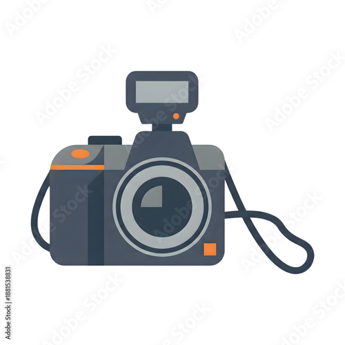 modern dslr digital camera icon with external flash isolated on transparent background