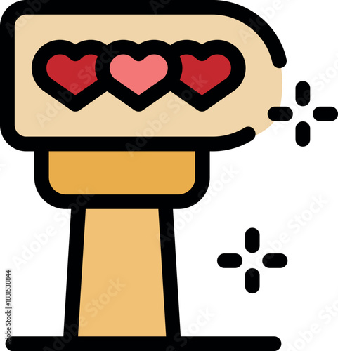 Love meter with three hearts getting hit by a hammer, showing increasing level of affection