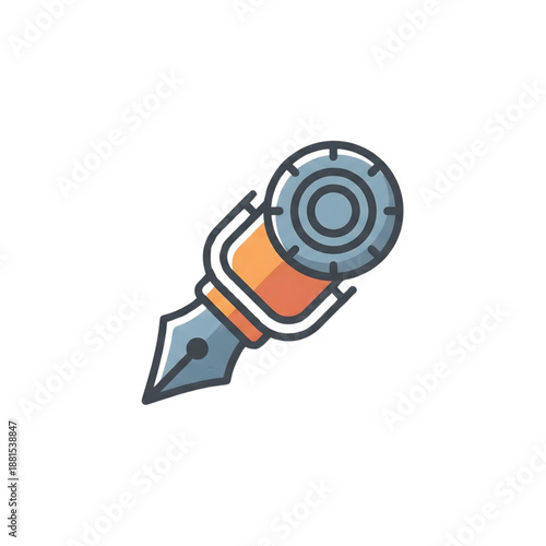 fountain pen nib icon with gear wheel for creative writing and publishing on transparent background