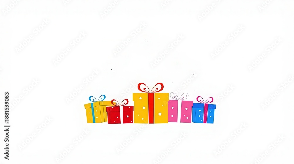 Obraz premium Colorful gifts arranged in a row with ribbons and bows