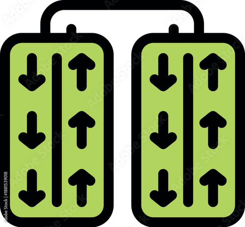 Elevator system with up and down arrows indicating direction of movement in a building, ideal for architectural or transportation concepts