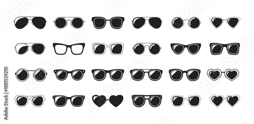 Assortment of stylish sunglasses icons in black and white