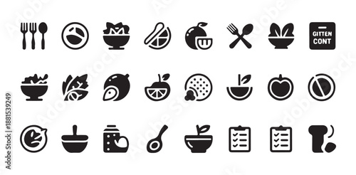Healthy diet food and fruit simple vector icon set collection nutrition lifestyle fitness symbols