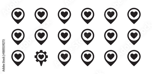 Location map pointer with heart vector icon set collection love symbol for finding romantic places