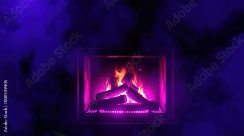 Wallpaper Mural Cozy fireplace with vibrant purple and orange flames burning brightly Torontodigital.ca