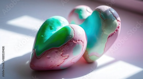 Wallpaper Mural Vibrant hearts in pink, green, and blue on white surface Torontodigital.ca